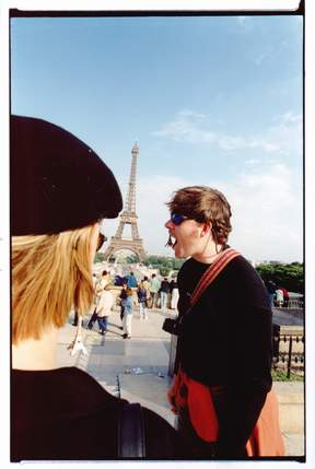andrew, karen and the eiffel tower as earring
